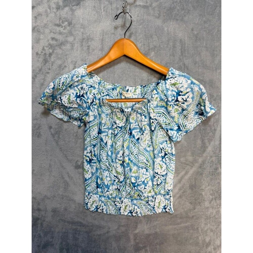 Christian Siriano Women Small Blue Paisley Off Shoulder Peasant Blouse